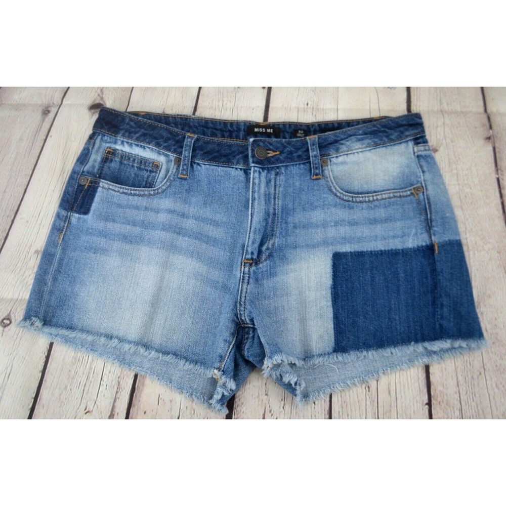 MISS ME Women's Denim Shorts SIZE 30 Blue - Patchwork